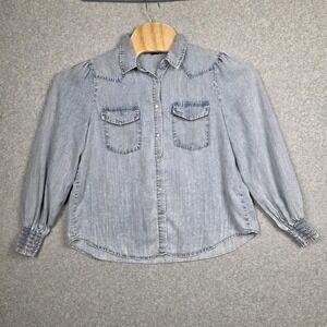 Jane Delancey Shirt‎ Womens Medium Blue Chambray Western Snap Front Top